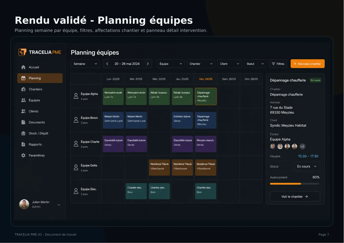 Planning équipes chantier PME