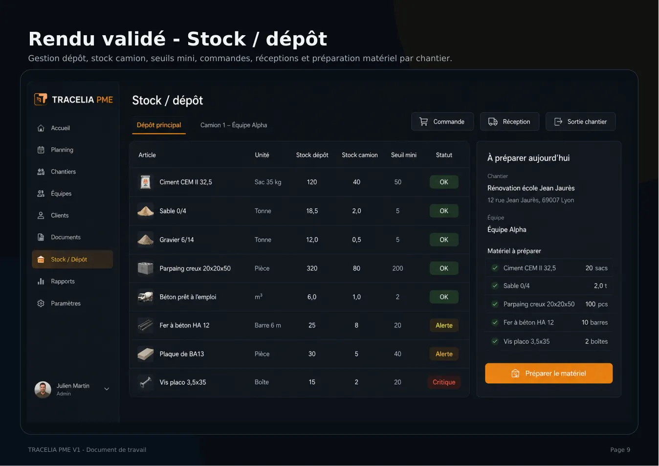 Logiciel stock dépôt chantier PME